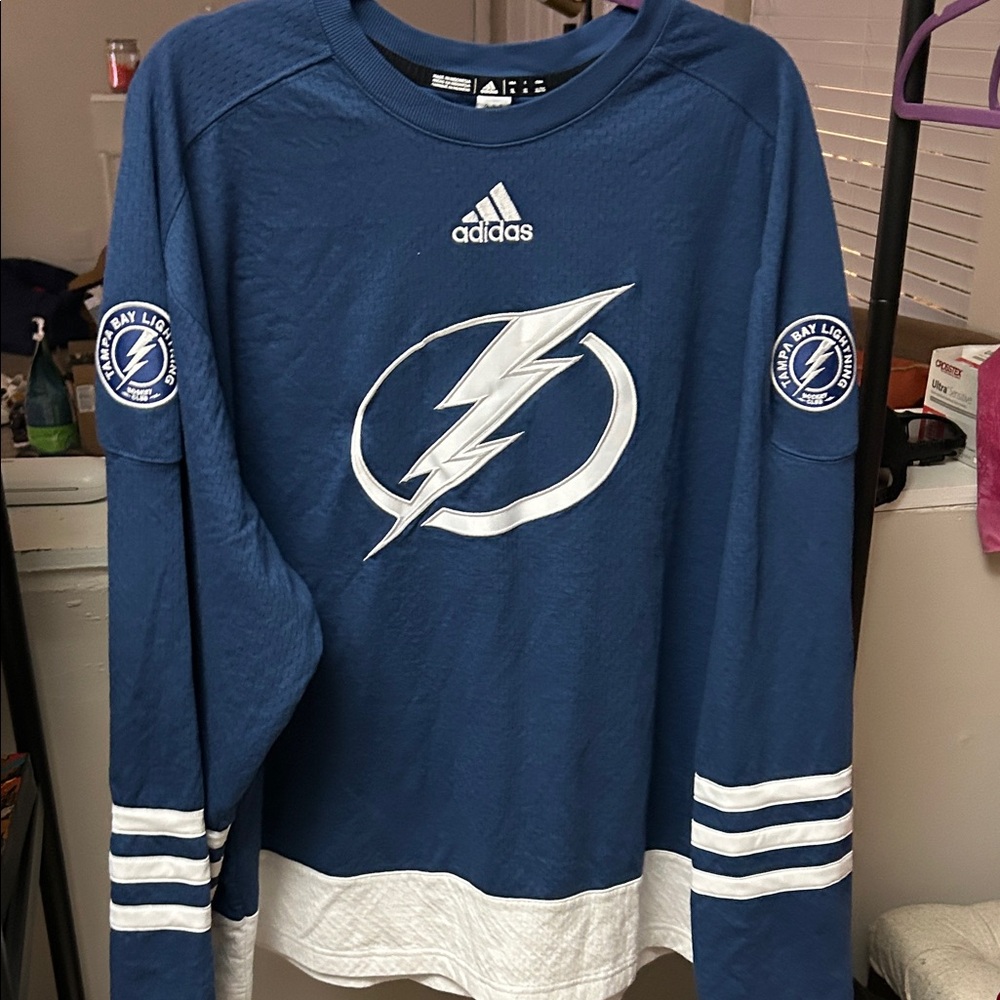 Adidas Blue and White Lightning Crewneck Jersey